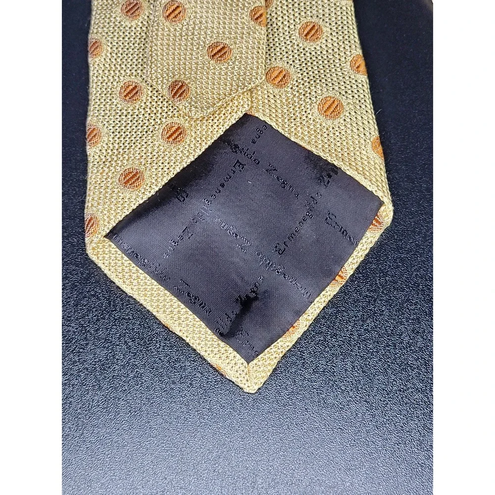 Ermenegildo Zegna Men's Necktie Gold Polka Dot Silk 3.75x58 Excellent